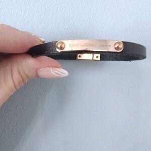 Yves Saint Laurent leather bracelet gold-tone plaque full set dust bag box EUC